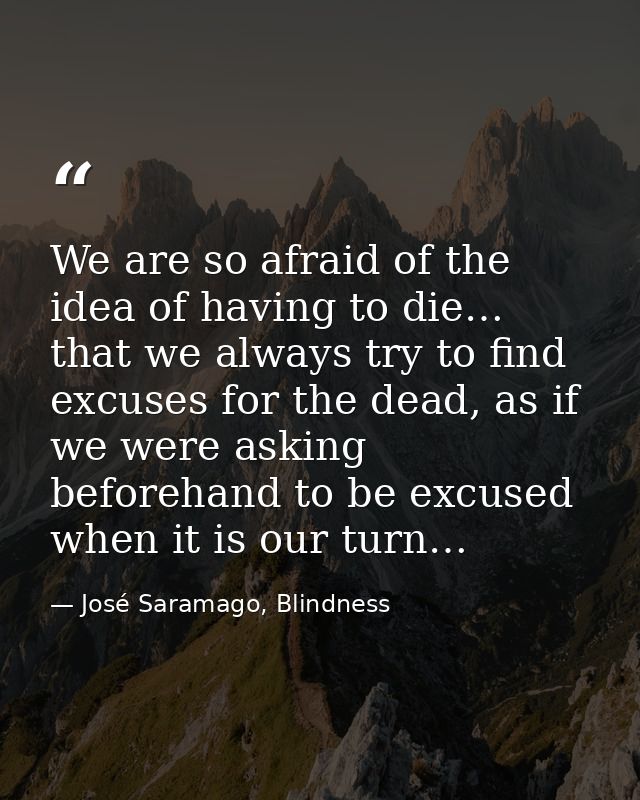 We are so afraid of the idea of having to die… that we always try to find excuses for the dead, as if we were asking bef — José Saramago, Blindness