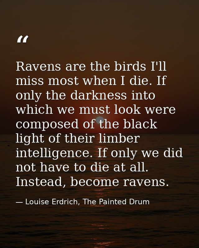 Ravens are the birds I'll miss most when I die. If only the darkness into which we must look were composed of the black  — Louise Erdrich, The Painted Drum