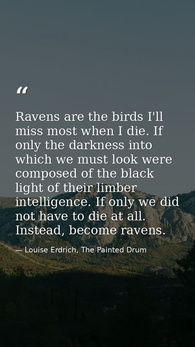 Ravens are the birds I'll miss most when I die. If only the darkness into which we must look were composed of the black  — Louise Erdrich, The Painted Drum