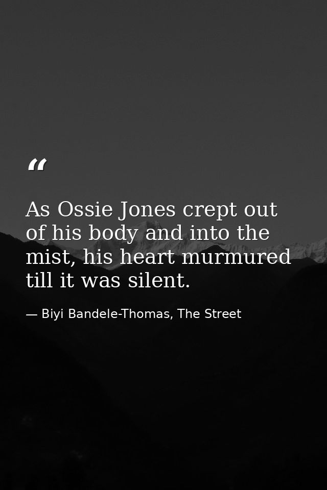 As Ossie Jones crept out of his body and into the mist, his heart murmured till it was silent. — Biyi Bandele-Thomas, The Street