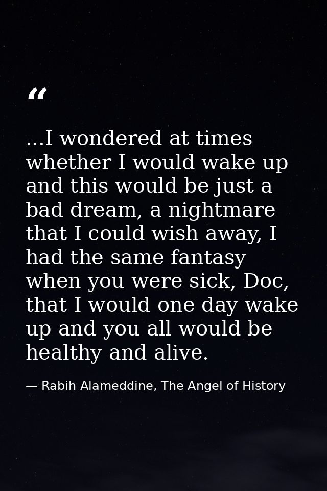 ...I wondered at times whether I would wake up and this would be just a bad dream, a nightmare that I could wish away, I — Rabih Alameddine, The Angel of History
