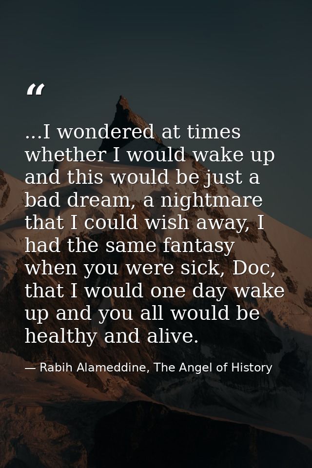 ...I wondered at times whether I would wake up and this would be just a bad dream, a nightmare that I could wish away, I — Rabih Alameddine, The Angel of History