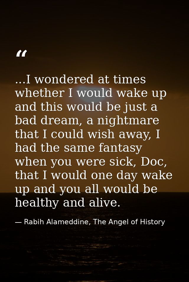 ...I wondered at times whether I would wake up and this would be just a bad dream, a nightmare that I could wish away, I — Rabih Alameddine, The Angel of History