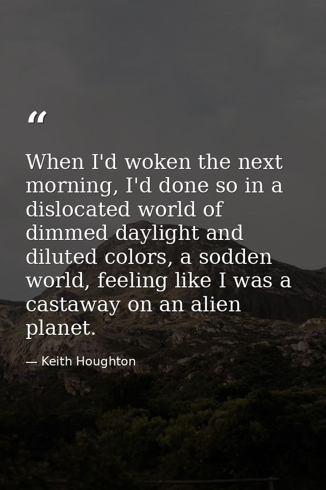 When I'd woken the next morning, I'd done so in a dislocated world of dimmed daylight and diluted colors, a sodden world — Keith Houghton