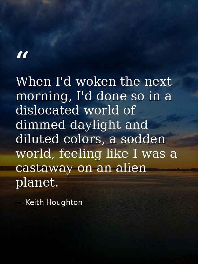 When I'd woken the next morning, I'd done so in a dislocated world of dimmed daylight and diluted colors, a sodden world — Keith Houghton