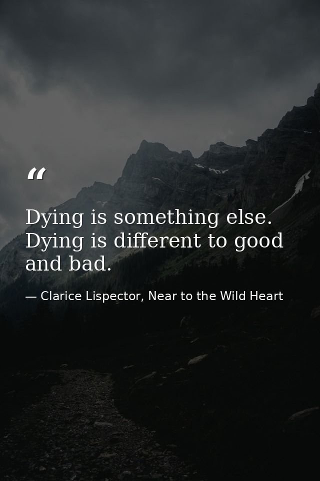 Dying is something else. Dying is different to good and bad. — Clarice Lispector, Near to the Wild Heart