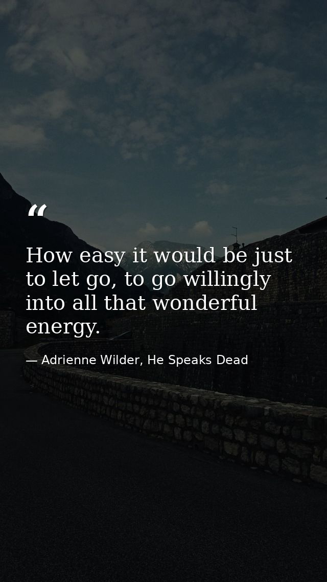 How easy it would be just to let go, to go willingly into all that wonderful energy. — Adrienne Wilder, He Speaks Dead