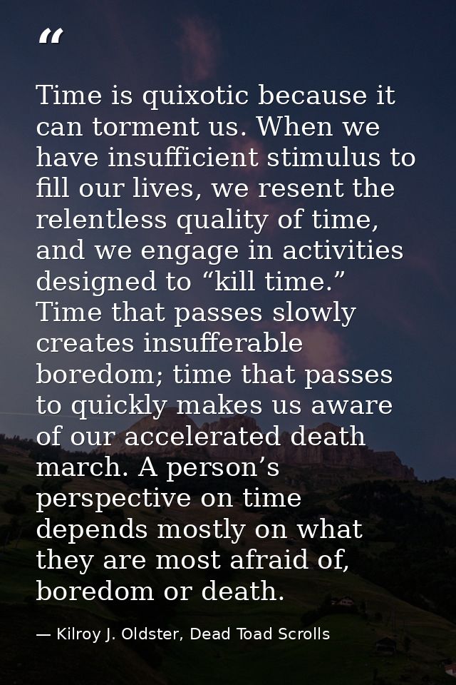 Time is quixotic because it can torment us. When we have insufficient stimulus to fill our lives, we resent the relentle — Kilroy J. Oldster, Dead Toad Scrolls