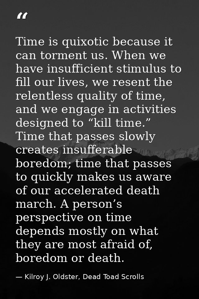Time is quixotic because it can torment us. When we have insufficient stimulus to fill our lives, we resent the relentle — Kilroy J. Oldster, Dead Toad Scrolls