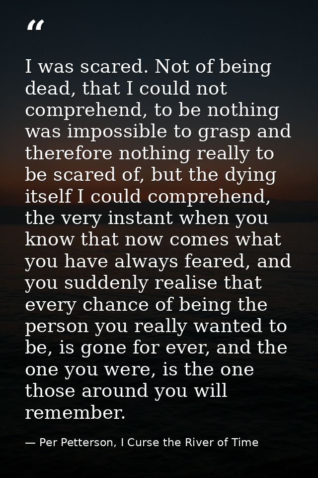 I was scared. Not of being dead, that I could not comprehend, to be nothing was impossible to grasp and therefore nothin — Per Petterson, I Curse the River of Time