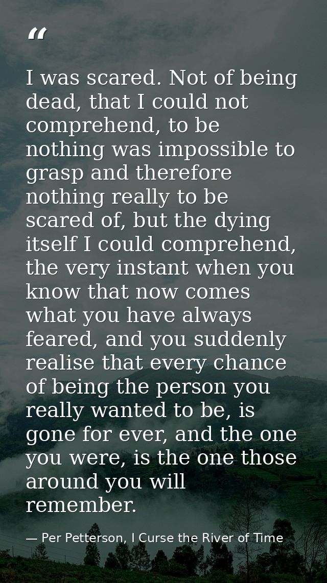 I was scared. Not of being dead, that I could not comprehend, to be nothing was impossible to grasp and therefore nothin — Per Petterson, I Curse the River of Time