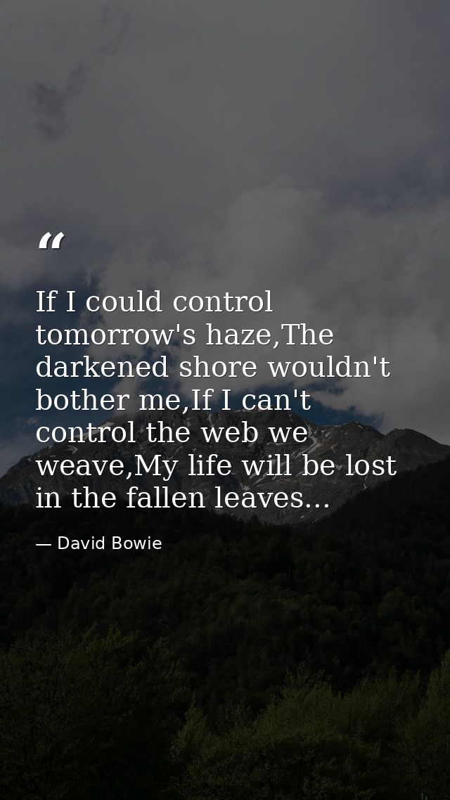 If I could control tomorrow's haze,The darkened shore wouldn't bother me,If I can't control the web we weave,My life wil — David Bowie