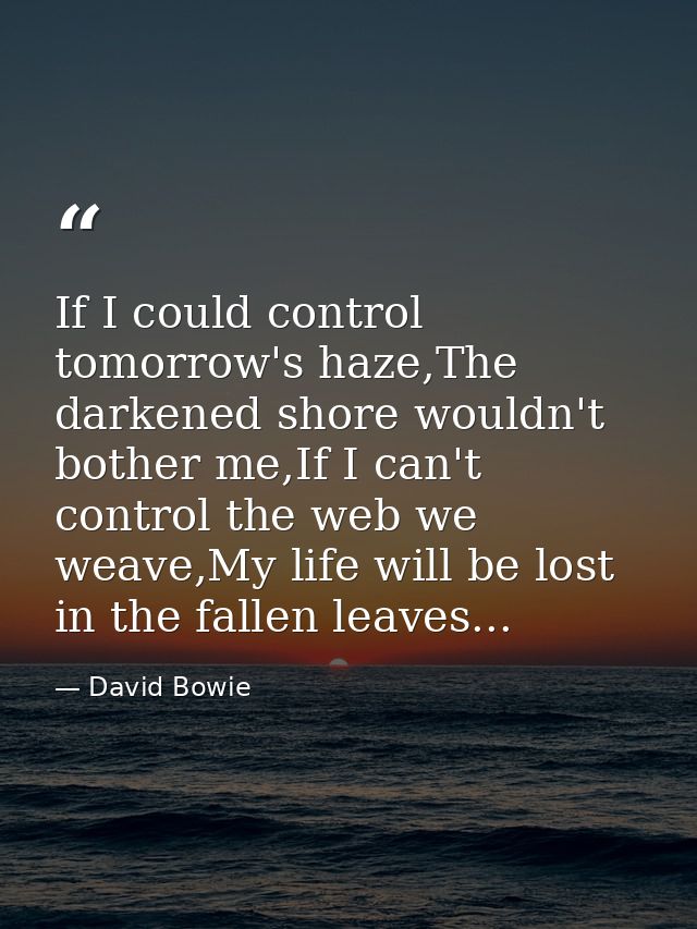 If I could control tomorrow's haze,The darkened shore wouldn't bother me,If I can't control the web we weave,My life wil — David Bowie