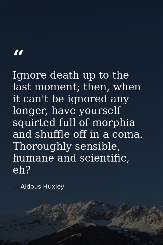 Ignore death up to the last moment; then, when it can't be ignored any longer, have yourself squirted full of morphia an — Aldous Huxley