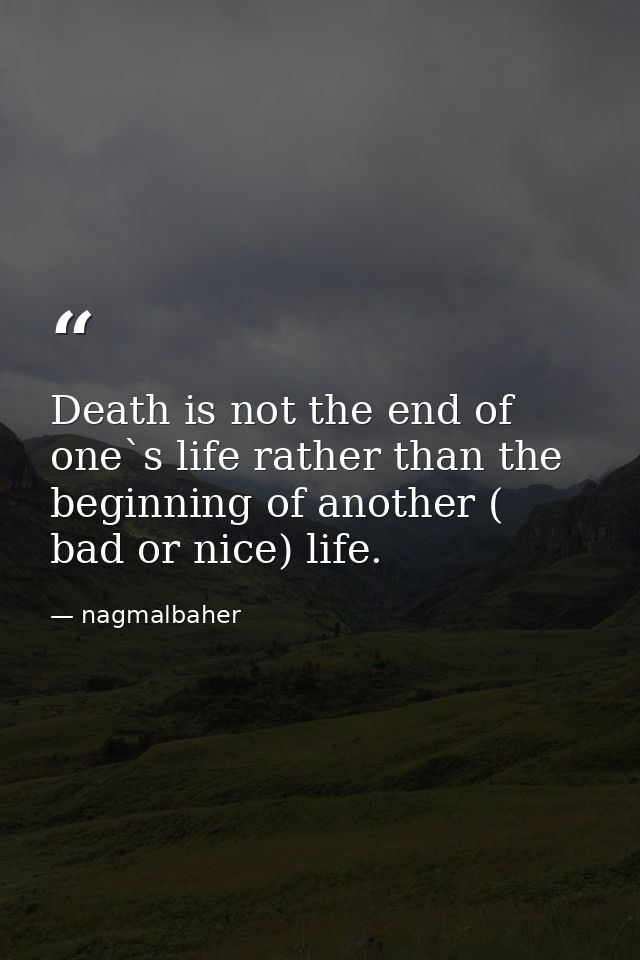 Death is not the end of one`s life rather than the beginning of another ( bad or nice) life. — nagmalbaher