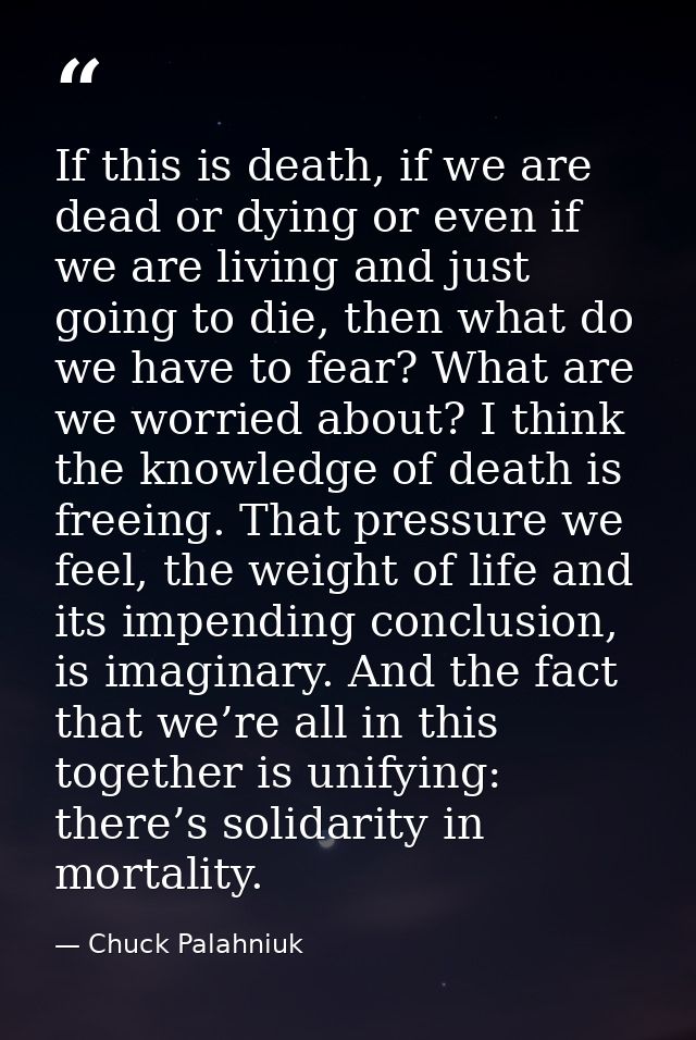 If this is death, if we are dead or dying or even if we are living and just going to die, then what do we have to fear?  — Chuck Palahniuk