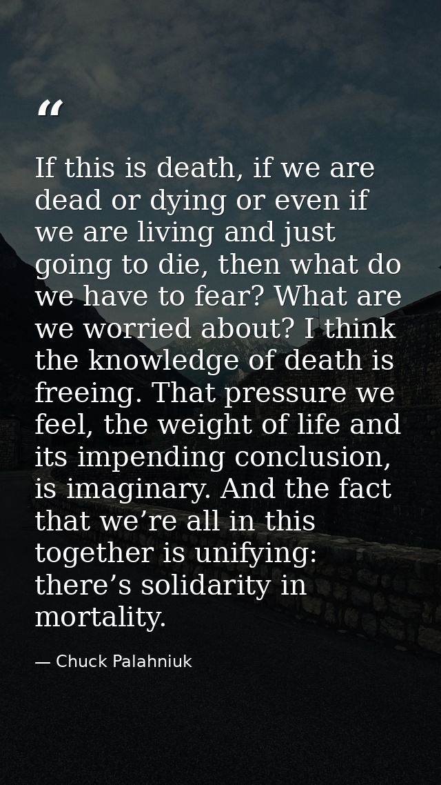 If this is death, if we are dead or dying or even if we are living and just going to die, then what do we have to fear?  — Chuck Palahniuk