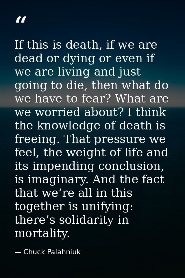 If this is death, if we are dead or dying or even if we are living and just going to die, then what do we have to fear?  — Chuck Palahniuk