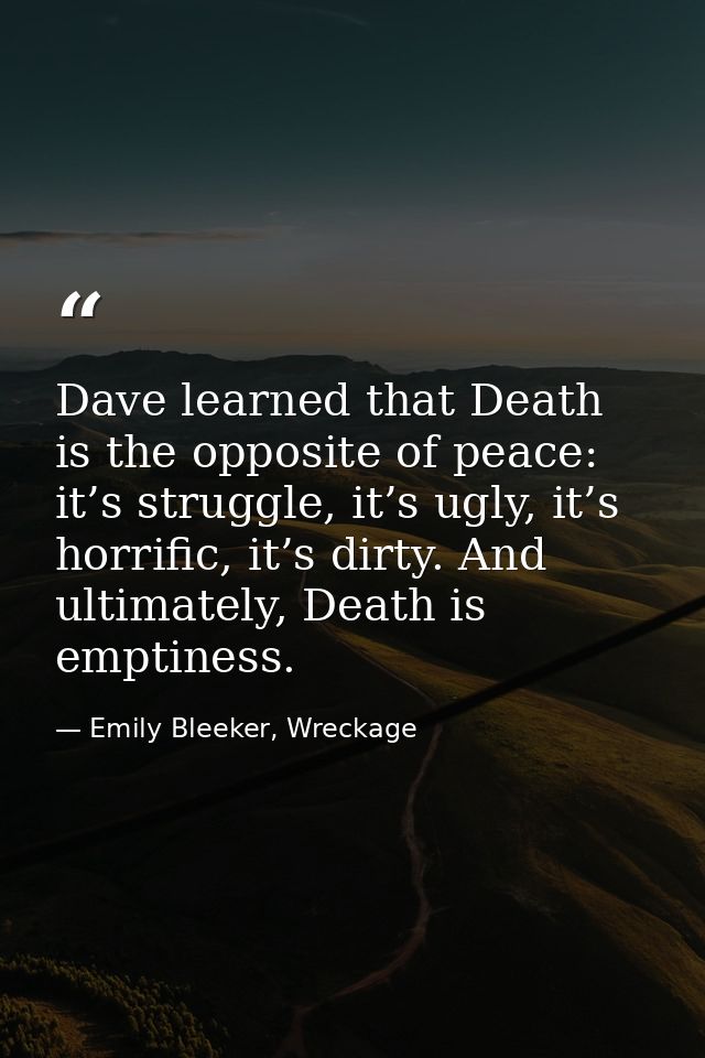 Dave learned that Death is the opposite of peace: it’s struggle, it’s ugly, it’s horrific, it’s dirty. And ultimately, D — Emily Bleeker, Wreckage