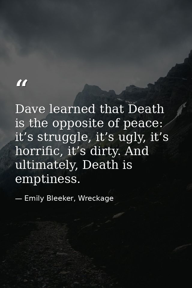 Dave learned that Death is the opposite of peace: it’s struggle, it’s ugly, it’s horrific, it’s dirty. And ultimately, D — Emily Bleeker, Wreckage