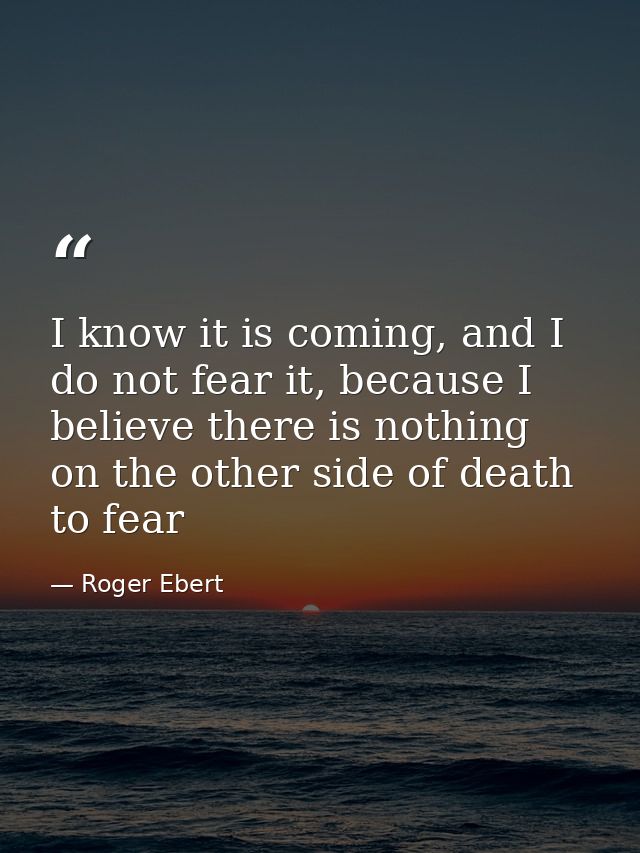 I know it is coming, and I do not fear it, because I believe there is nothing on the other side of death to fear — Roger Ebert