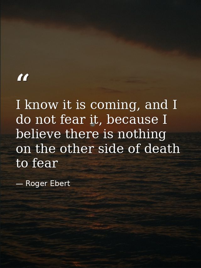 I know it is coming, and I do not fear it, because I believe there is nothing on the other side of death to fear — Roger Ebert