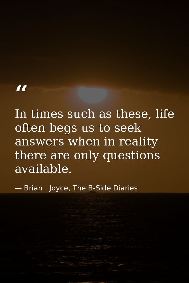 In times such as these, life often begs us to seek answers when in reality there are only questions available. — Brian   Joyce, The B-Side Diaries