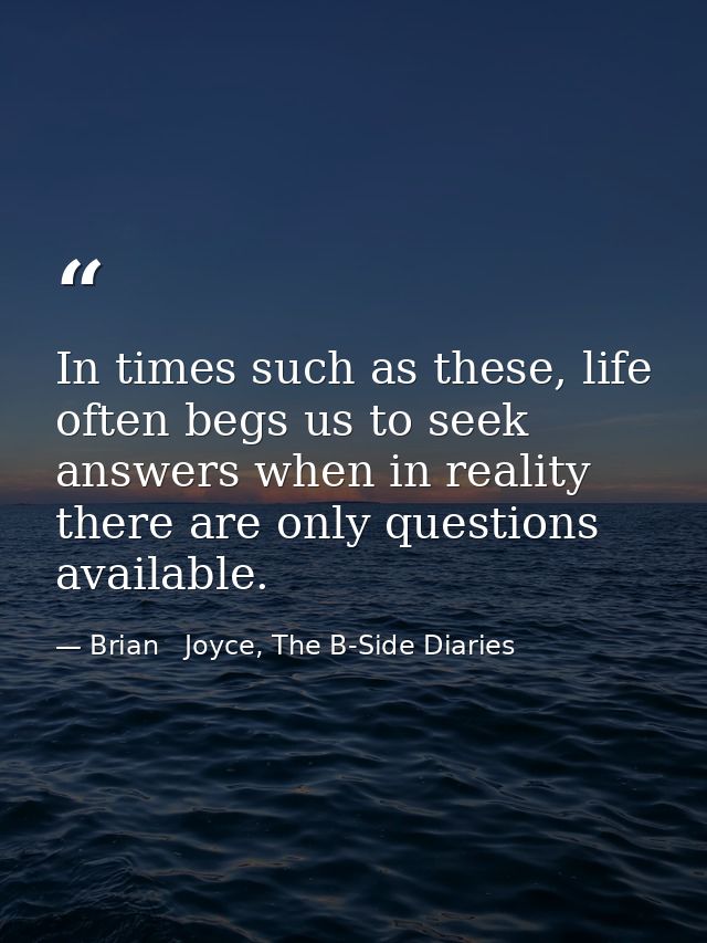 In times such as these, life often begs us to seek answers when in reality there are only questions available. — Brian   Joyce, The B-Side Diaries