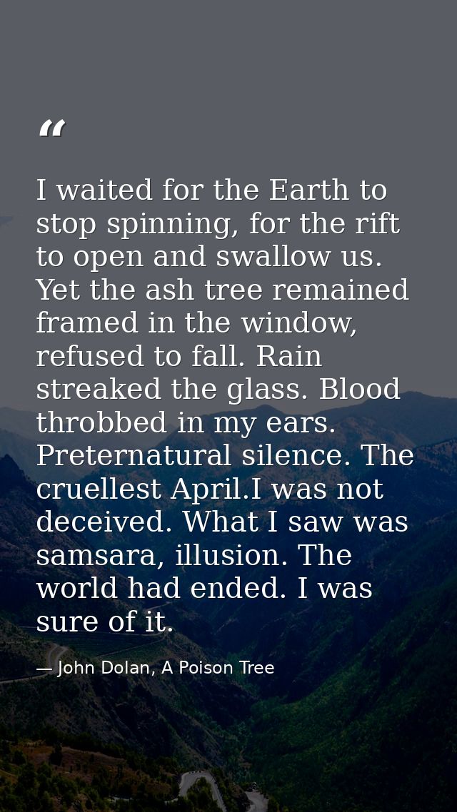 I waited for the Earth to stop spinning, for the rift to open and swallow us. Yet the ash tree remained framed in the wi — John Dolan, A Poison Tree