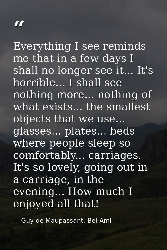 Everything I see reminds me that in a few days I shall no longer see it... It's horrible... I shall see nothing more...  — Guy de Maupassant, Bel-Ami