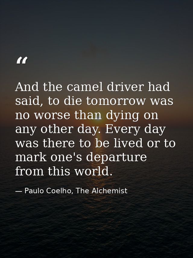 And the camel driver had said, to die tomorrow was no worse than dying on any other day. Every day was there to be lived — Paulo Coelho, The Alchemist