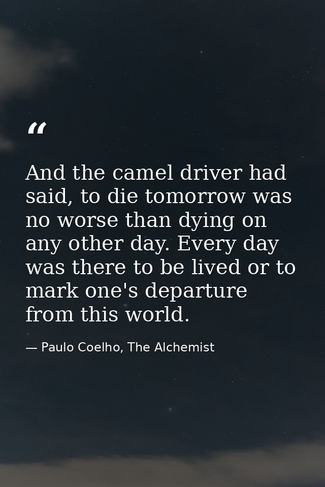 And the camel driver had said, to die tomorrow was no worse than dying on any other day. Every day was there to be lived — Paulo Coelho, The Alchemist