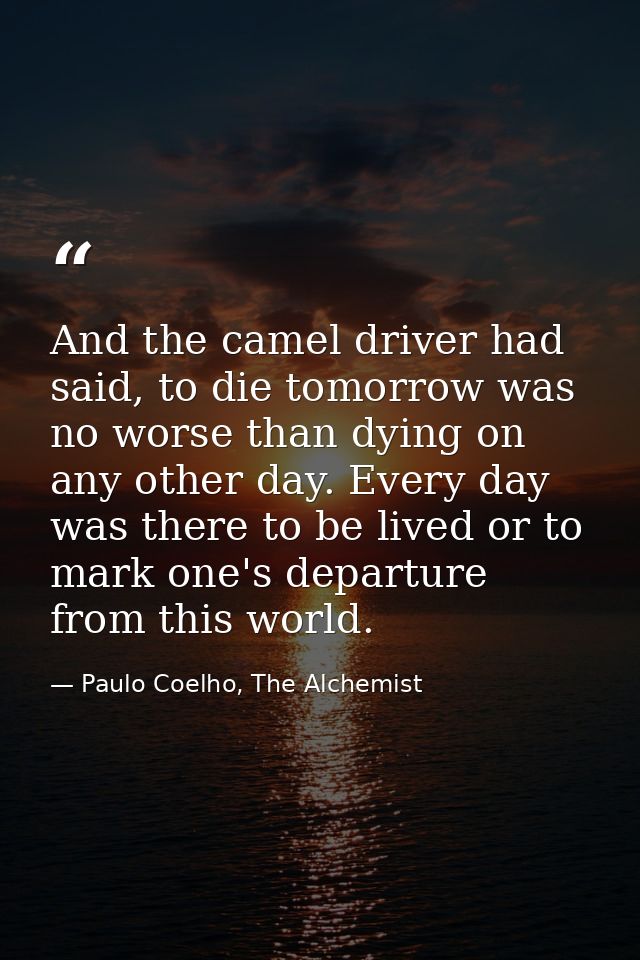 And the camel driver had said, to die tomorrow was no worse than dying on any other day. Every day was there to be lived — Paulo Coelho, The Alchemist