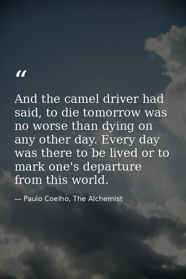 And the camel driver had said, to die tomorrow was no worse than dying on any other day. Every day was there to be lived — Paulo Coelho, The Alchemist