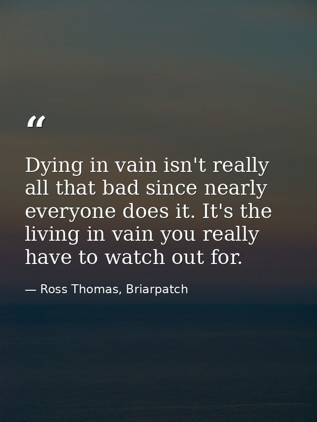 Dying in vain isn't really all that bad since nearly everyone does it. It's the living in vain you really have to watch  — Ross Thomas, Briarpatch