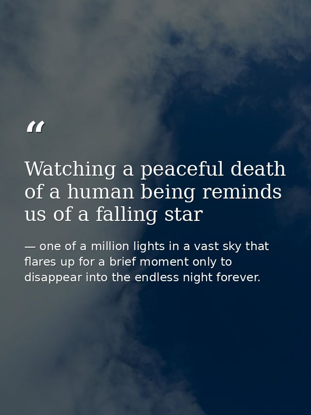 Watching a peaceful death of a human being reminds us of a falling star — one of a million lights in a vast sky that flares up for a brief moment only to disappear into the endless night forever.