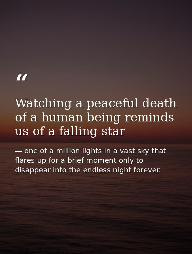 Watching a peaceful death of a human being reminds us of a falling star — one of a million lights in a vast sky that flares up for a brief moment only to disappear into the endless night forever.