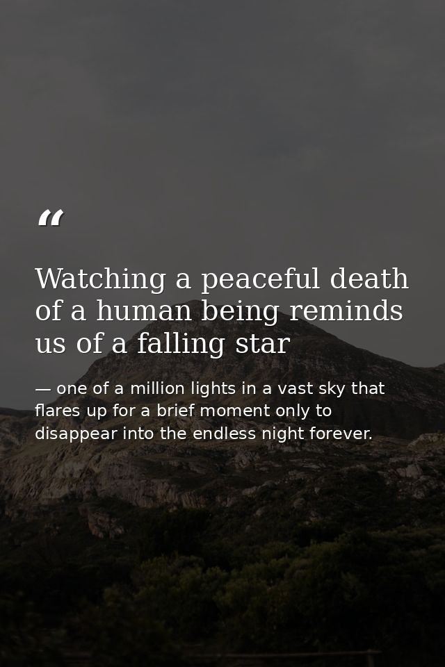 Watching a peaceful death of a human being reminds us of a falling star — one of a million lights in a vast sky that flares up for a brief moment only to disappear into the endless night forever.