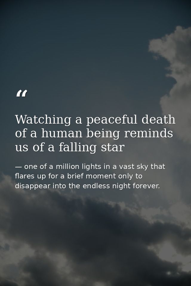 Watching a peaceful death of a human being reminds us of a falling star — one of a million lights in a vast sky that flares up for a brief moment only to disappear into the endless night forever.