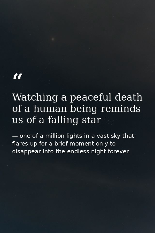 Watching a peaceful death of a human being reminds us of a falling star — one of a million lights in a vast sky that flares up for a brief moment only to disappear into the endless night forever.