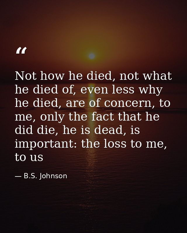 Not how he died, not what he died of, even less why he died, are of concern, to me, only the fact that he did die, he is — B.S. Johnson