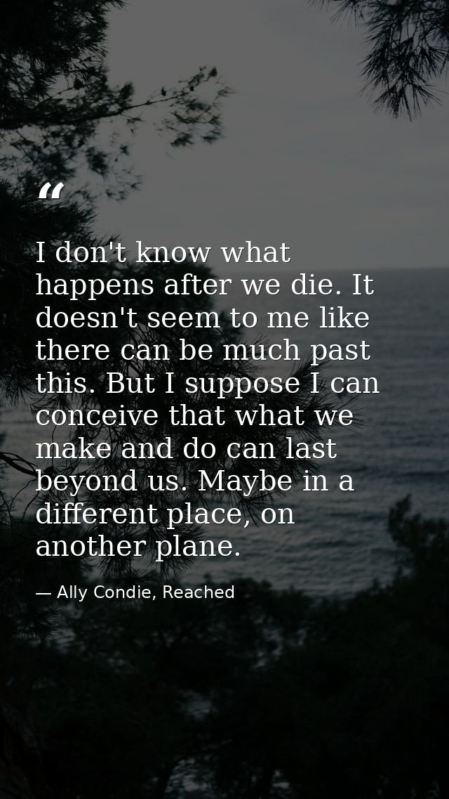 I don't know what happens after we die. It doesn't seem to me like there can be much past this. But I suppose I can conc — Ally Condie, Reached