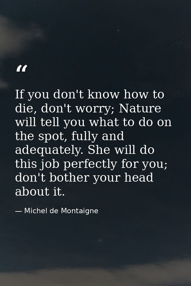 If you don't know how to die, don't worry; Nature will tell you what to do on the spot, fully and adequately. She will d — Michel de Montaigne