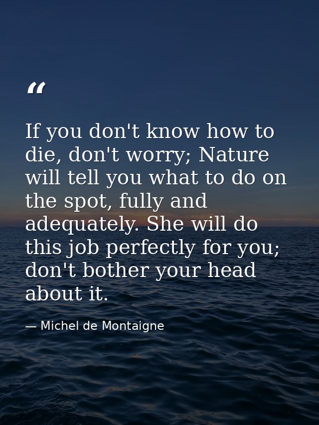 If you don't know how to die, don't worry; Nature will tell you what to do on the spot, fully and adequately. She will d — Michel de Montaigne