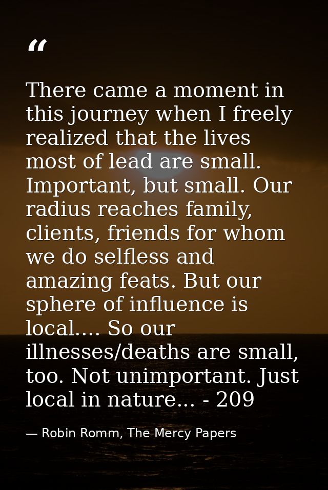 There came a moment in this journey when I freely realized that the lives most of lead are small. Important, but small.  — Robin Romm, The Mercy Papers