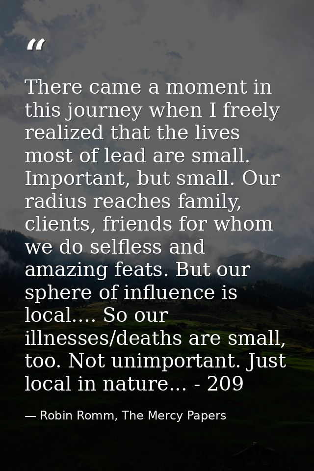 There came a moment in this journey when I freely realized that the lives most of lead are small. Important, but small.  — Robin Romm, The Mercy Papers