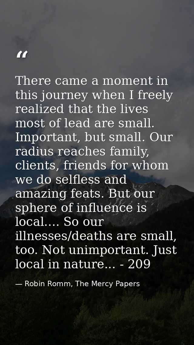 There came a moment in this journey when I freely realized that the lives most of lead are small. Important, but small.  — Robin Romm, The Mercy Papers