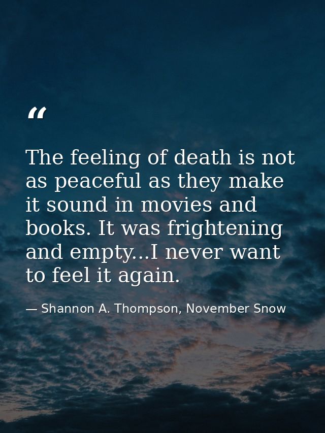 The feeling of death is not as peaceful as they make it sound in movies and books. It was frightening and empty...I neve — Shannon A. Thompson, November Snow