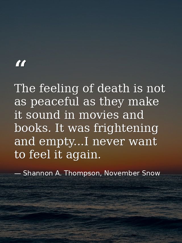 The feeling of death is not as peaceful as they make it sound in movies and books. It was frightening and empty...I neve — Shannon A. Thompson, November Snow