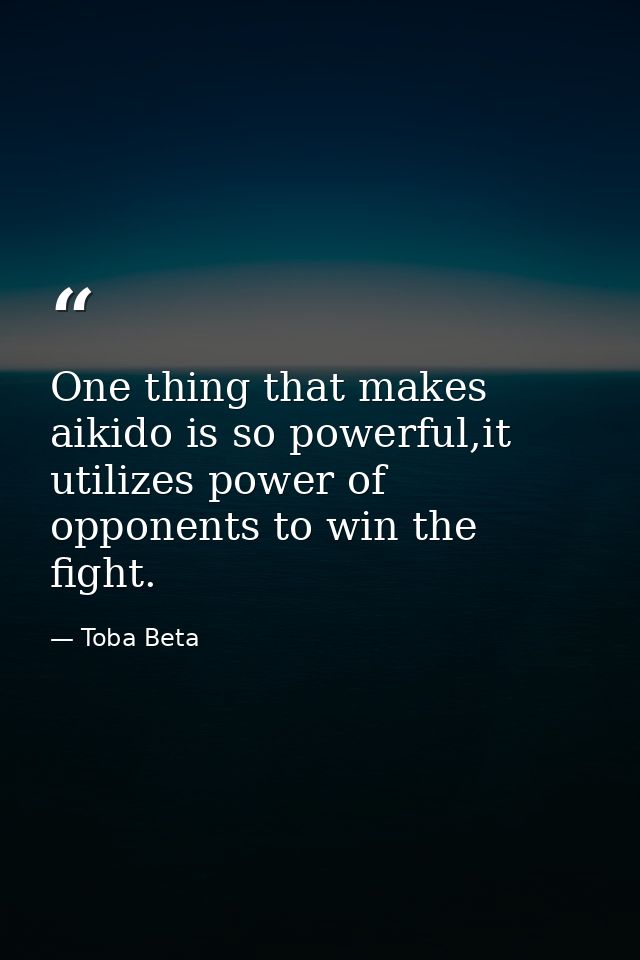 One thing that makes aikido is so powerful,it utilizes power of opponents to win the fight. — Toba Beta